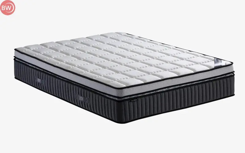 Pocket spring style mattress with quilted white top and black base and sides